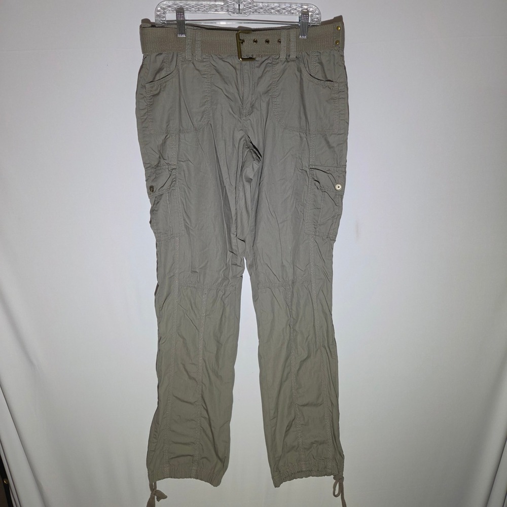 Blue Epic Cargo Pants Womens 14 Taupe Belted Multi Pocket